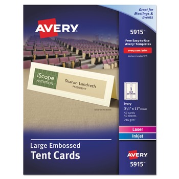 Avery 05915 Large Embossed Tent Card, Ivory, 3.5 X 11, 1 Card/sheet, 50 Sheets/pack