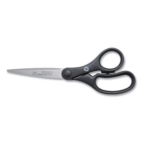  | Westcott 15582 7 in. Long, 2.8 in. Cut Length KleenEarth Pointed Tip Basic Plastic Handle Scissors - Black image number 0