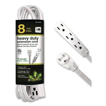 GoGreen Power 8 ft. 13 Amps 3-Outlet Indoor Extension Cord - White