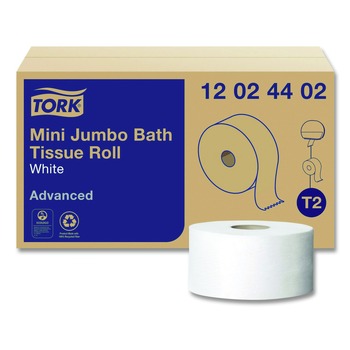 Tork Advanced 3.48 in. x 751 ft. 2-Ply Septic Safe Mini-Jumbo Roll Bath Tissue - White (12/Carton)