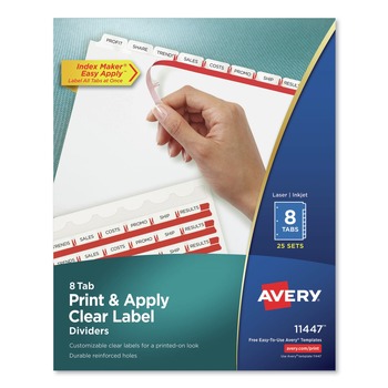 Avery Index Maker 11 in. x 8.5 in. 8-Tab Print and Apply Clear Label Dividers - White (25/Box)