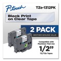 Office Jansan | Brother P-Touch TZE1312PK Tze Standard Adhesive 0.47 in. x 26.2 ft. Laminated Labeling Tapes - Black On Clear (2/Pack) image number 2