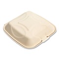Food Service | Boardwalk BWKHNGE991CNPFA 9 in. x 9 in. x 3.19 in. Bagasse PFAS-Free Sugarcane Food Containers - Tan (100/Sleeve, 2 Sleeves/Carton) image number 3