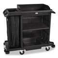 Cleaning Carts | Rubbermaid Commercial 2202585 23 in. x 53.12 in. x 19.1 in. 3-Shelf Compact Plastic Housekeeping Cart - Black image number 2