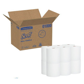 Scott 1000 Essential 1.5 in. Core 8 in. x 1000 ft. Toilet Paper - White (12 Rolls/Carton)