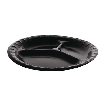 Pactiv Corp. 9 in. Diameter 3-Compartment Placesetter Deluxe Laminated Foam Dinnerware Plate - Black (200/Carton)