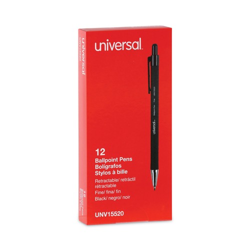  | Universal UNV15520 0.7 mm Fine Retractable Ballpoint Pen - Black (1 Dozen) image number 0