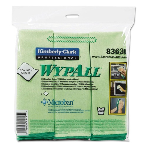 Cleaning Cloths | WypAll 83630 15.75 in. x 15.75 in. Reusable Microfiber Cloths - Green (6/Pack) image number 0