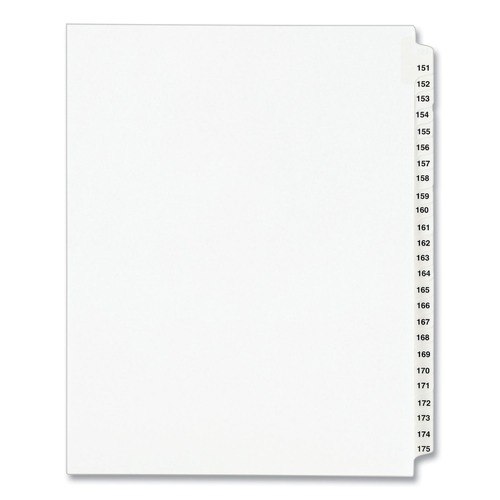 Office Jansan | Avery 01336 11 in. x 8.5 in. 25-Tab 151 to 175 Avery Style Preprinted Legal Exhibit Side Tab Index Dividers - White (1-Set) image number 0