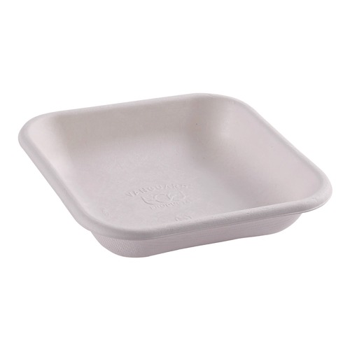 Food Trays, Containers, and Lids | Eco-Products EP-SCS5NFA 9.9 oz 5 x 5 x 1 Vanguard Worldview Renewable and Compostable Sugarcane Take-Out Containers - White (800/Carton) image number 0