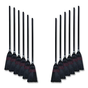 Boardwalk Flag Tipped Poly Bristle 37 in. - 38 in. Length Lobby Broom - Natural/Black (1 Dozen)