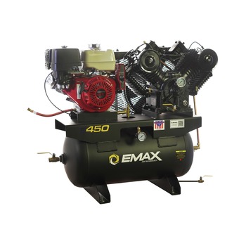 EMAX 13 HP 30 Gallon 2-Stage Industrial Plus V4 Pressure Lubricated Solid Cast Iron Pump 31 CFM Honda GX390 Gas Engine Air Compressor - Truck Mount