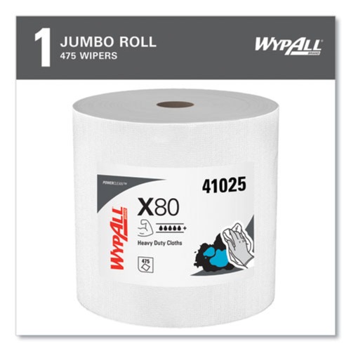 Paper Towels and Napkins | WypAll 41025 12-1/2 in. x 13.4 in. X80 Cloths with Hydroknit - White, Jumbo (475/Roll) image number 0