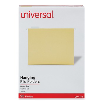 Universal 1/5-Cut Tab Deluxe Bright Color Tab Hanging File Folders - Letter Size, Yellow (25/Box)