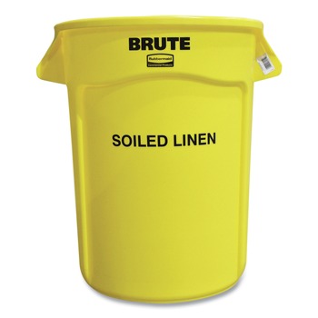 Rubbermaid Commercial Brute 32 gal (Soiled Linen) Imprint Plastic Vented Container - Round Yellow