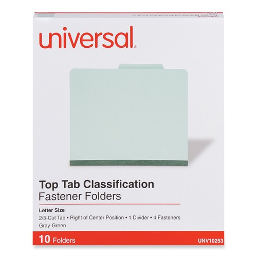  | Universal UNV10253 4-Section Pressboard Classification Folder - Letter, Gray-Green (10/Box) image number 0