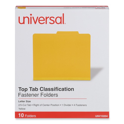 File Folders | Universal UNV10204 1 Divider Letter Size Bright Colored Pressboard Classification Folders - Yellow (10/Box) image number 0
