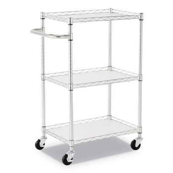 CLEANING CARTS | Alera ALESW322416SR 24 in. x 16 in. x 39 in. 500 lbs. Capacity 3-Shelf Wire Cart with Liners - Silver