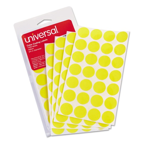 Office Jansan | Universal UNV40114 0.75 in. Diameter Self-Adhesive Removable Color-Coding Labels - Yellow (28/Sheet, 36 Sheets/Pack) image number 0