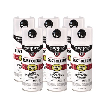 Rust-Oleum Stops Rust 5-in-1 Spray Paint, Satin White, 12 oz Aerosol Can, 6/Carton