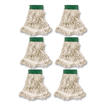 Rubbermaid Commercial Super Stitch Looped-End Cotton/Synthetic Wet Mop Head - Medium, Green/White (6/Carton)