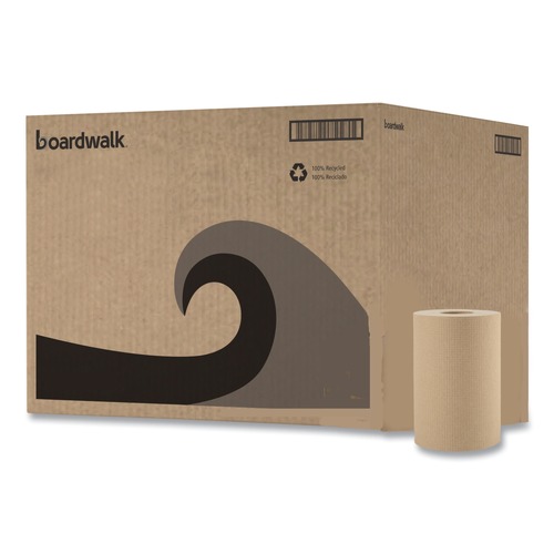 Paper Towels and Napkins | Boardwalk B6252 8 in. x 350 ft. 1-Ply Hardwound Paper Towels - Natural (12/Carton) image number 0