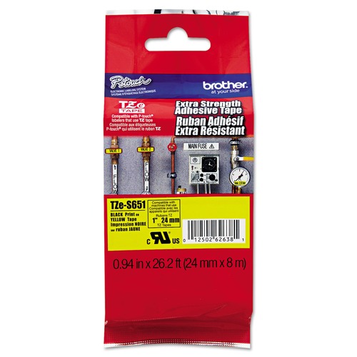 Bulk Savings Pricing 2 | Brother P-Touch TZES651 0.94 in. x 26.2 ft. TZe Standard Adhesive Laminated Labeling Tape - Black on Yellow image number 0