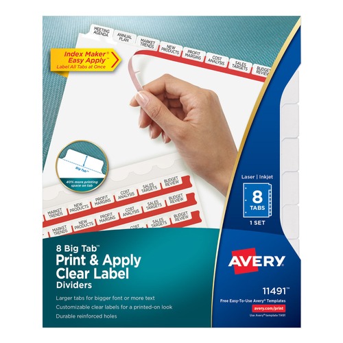 Bulk Savings Pricing 2 | Avery 11491 11 in. x 8.5 in. 8-Tab Big Tab Clear Label Dividers - White Tabs/White (1-Set) image number 0