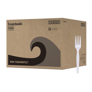 Boardwalk Mediumweight Polystyrene Plastic Fork Cutlery - White (100/Box, 10 Boxes/Carton)