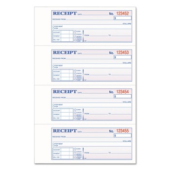 Adams 7 x 2.75 Three-Part Carbonless Casebound (Hard Cover) Money/Rent Receipt Book, 200 Forms Total