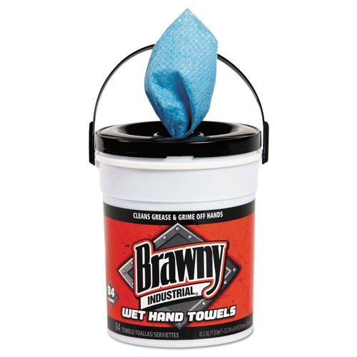 Paper Towels and Napkins | Georgia-Pacific 21501 8.6 in. x 12.2 in. 1-Ply Wet Hand Towels - Fresh Scent, Blue (84/Pail, 6/Carton) image number 0