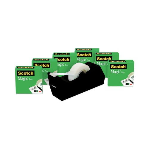 Office Jansan | Scotch 810K6C38 0.75 in. x 83.33 ft. 1 in. Core Magic Tape Desktop Dispenser Value Pack - Clear (6/Pack) image number 0