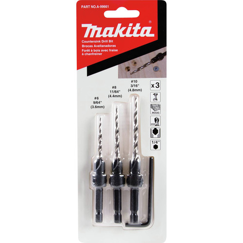 Makita A99661 3Pc. Countersink with Drill Bit Set with Hex Wrench