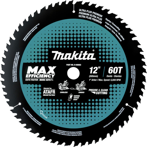 Miter Saw Blades | Makita B-66983 12 in. 60T Carbide-Tipped Max Efficiency Miter Saw Blade image number 0