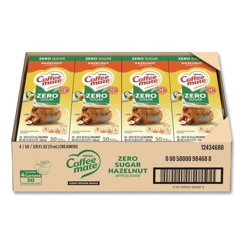 Food Service | Coffee-Mate 12434680 0.38 oz Mini Cups Liquid Coffee Creamer - Zero Sugar Hazelnut (200/Carton) image number 0