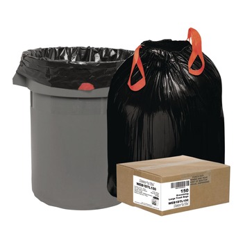 Draw 'n Tie Drawstring 33 Gallon 1.2 mil 33.5 in. x 38 in. Heavy-Duty Trash Bags - Black (150/Box)