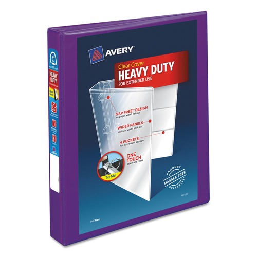  | Avery 79771 Heavy-Duty 1 in. Capacity 11 in. x 8.5 in. 3 Ring View Binder with DuraHinge and One Touch EZD Rings - Purple image number 0