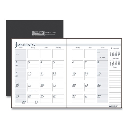 Calendars & Planners | House of Doolittle 260-02 11 in. x 8.5 in. 14-Month: Dec 2025 to Jan 2027 Recycled Ruled Planner with Leatherette Cover - Black Cover image number 0