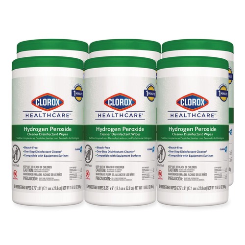 Clorox Healthcare 9 in. x 6.75 in. Hydrogen Peroxide Cleaner Disinfectant Wipes - Unscented (95/Canister, 6 Canisters/Carton)