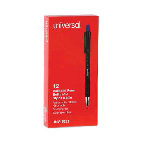 Universal UNV15521 Retractable Fine 0.7mm Ballpoint Pen - Blue (1 Dozen) image number 0
