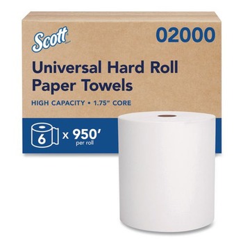 Scott 02000 8 in. x 950 ft. 1.75 in. Core 1-Ply Essential High Capacity Hard Roll Towels - White (6 Rolls/Carton)