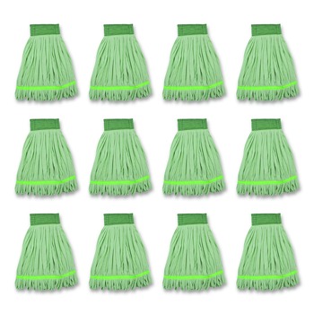Boardwalk Microfiber Looped-End Wet Mop Heads - Medium, Green (12/Carton)
