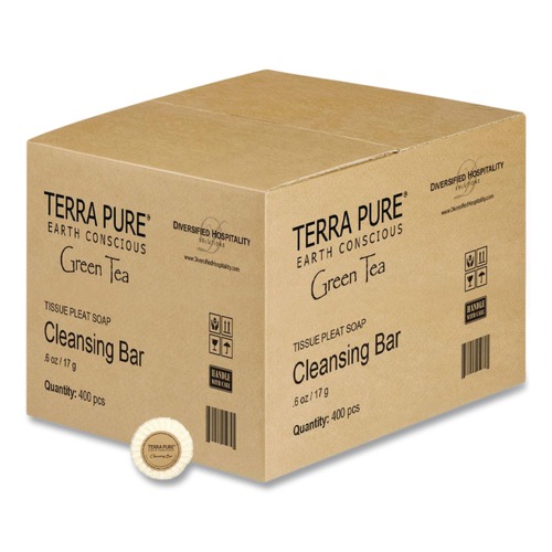 Cleaning & Janitorial Supplies | Diversified Hospitality Solutions TPPWCB075 Terra Pure 0.6 oz Cleansing Bar - Green Tea Lemongrass (400/Carton) image number 0