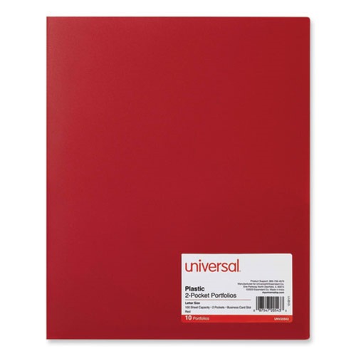 Office Jansan | Universal UNV20543 100-Sheet Capacity 11 in. x 8.5 in. 2-Pocket Plastic Folders - Red (10/Pack) image number 0