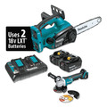 Outdoor Power Combo Kits | Makita XCU02PTX1 18V X2 (36V) LXT Brushed Lithium-Ion 12 in. Cordless Chain Saw / Angle Grinder Combo Kit with 2 Batteries (5 Ah) image number 0