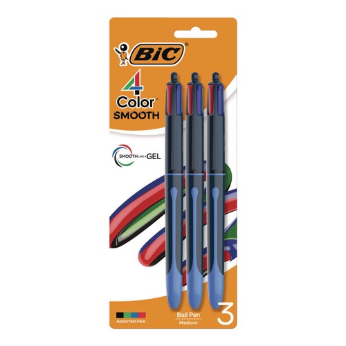 Office Jansan | BIC MMSP3-A-AST 4-Color Smooth Medium 1 mm Retractable Ballpoint Pen - Multicolor (3/Pack) image number 0
