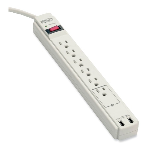 Surge Protectors | Tripp Lite TLP606USB Protect It! Surge Protector, 6 Outlets/2 Usb, 6 Ft Cord, 990 Joules, Gray image number 0