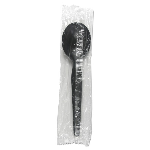 Cutlery | Boardwalk BWKSSHWPSBIW Heavyweight Wrapped Polystyrene Soup Spoons - Black (1000/Carton) image number 0