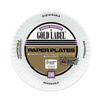 PRODUCTS | AJM Packaging Corporation AJM CP9GOAWH 9 in. Coated Paper Plates - White (100/Pack, 12 Packs/Carton)