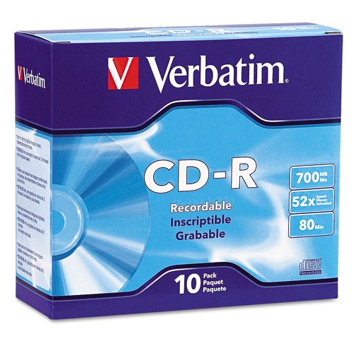  | Verbatim 94935 700 MB/80 min 52x CD-R Recordable Discs in Slim Jewel Case - Silver (10/Pack) image number 0